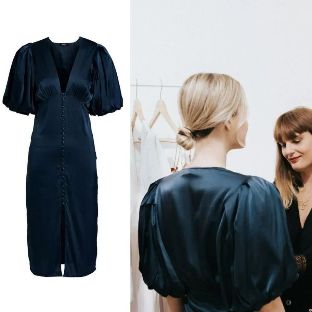 Anthropologie Magali Pascal Puff-Sleeved Midi Dress Size Medium NWOT $495 - Picture 11 of 14